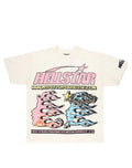 Jcresells cream cotton graphic t-shirt with pink HELLSTAR logo, flames, and provocative text.