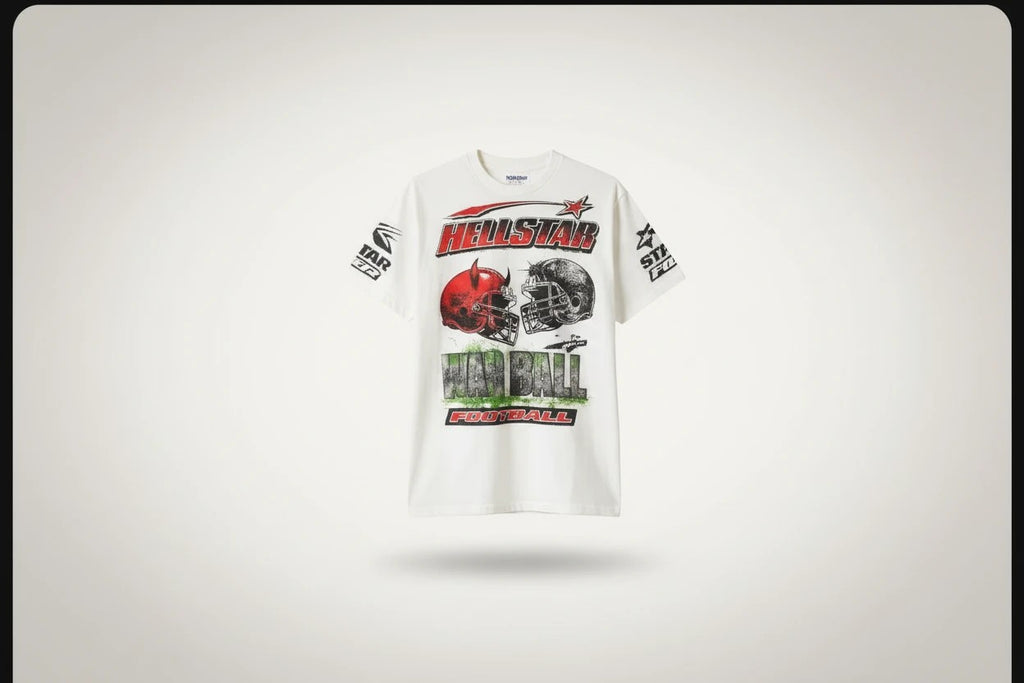 Jcresells Hellstar War Ready Path To Paradise graphic t-shirt in off-white cotton blend with distressed finish.